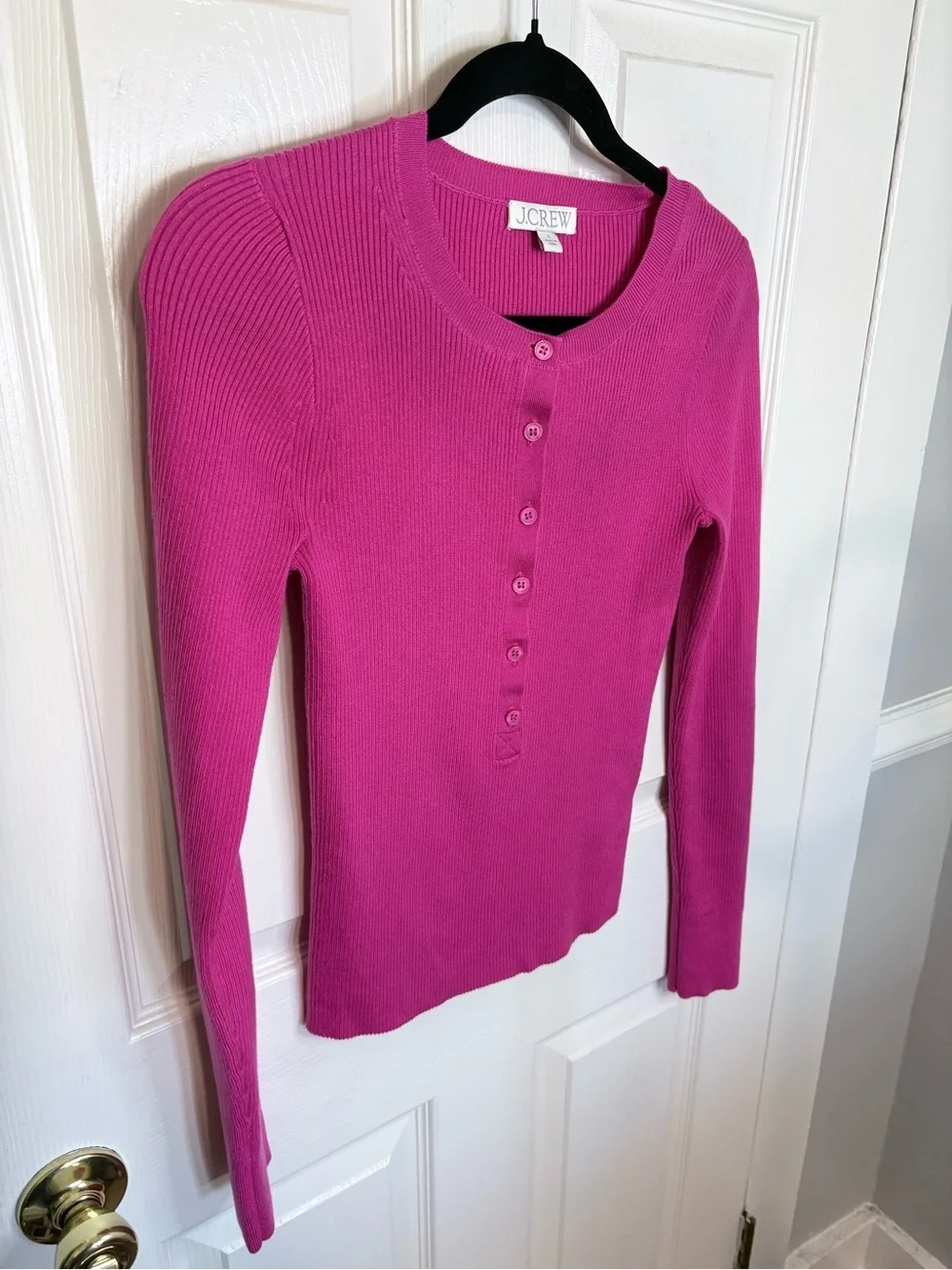J.Crew TENCEL Blend Ribbed Henley Sweater Raspberry  Pink Long Sleeve Size S